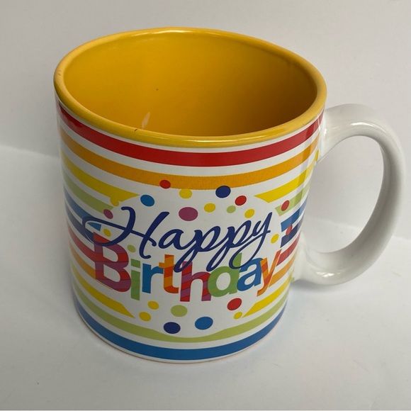 Birthday Mug Button & Burton Never used! Rainbow Polka Dots Ceramic Stripes New - Picture 14 of 15